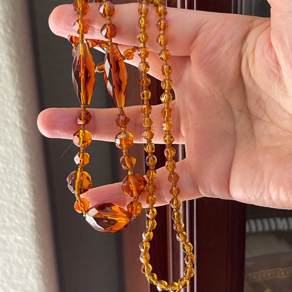 1950s honey amber glass necklace - Picture 2 of 7